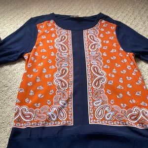 Navy and orange bandana sweater short sleeved top